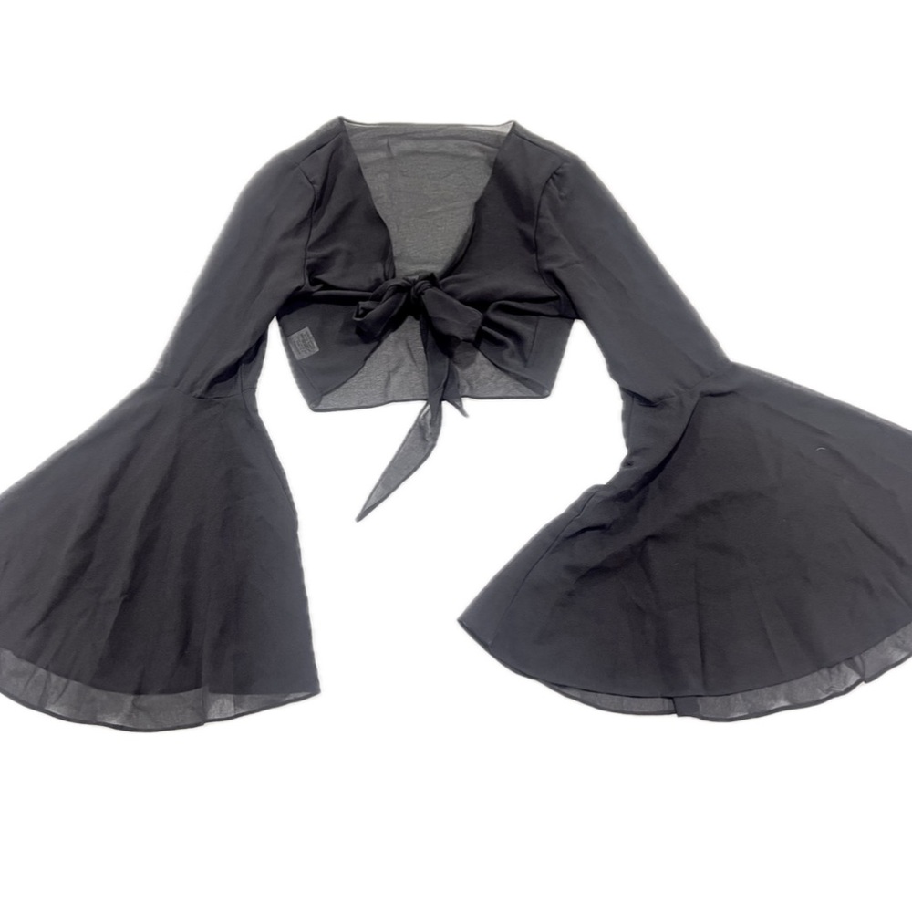 Black Bell Sleeve Tie-Front Top